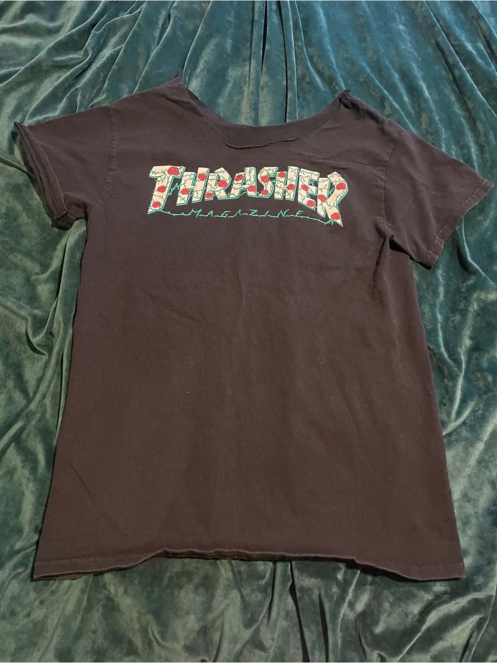 Thrasher Black Tee with Floral Logo